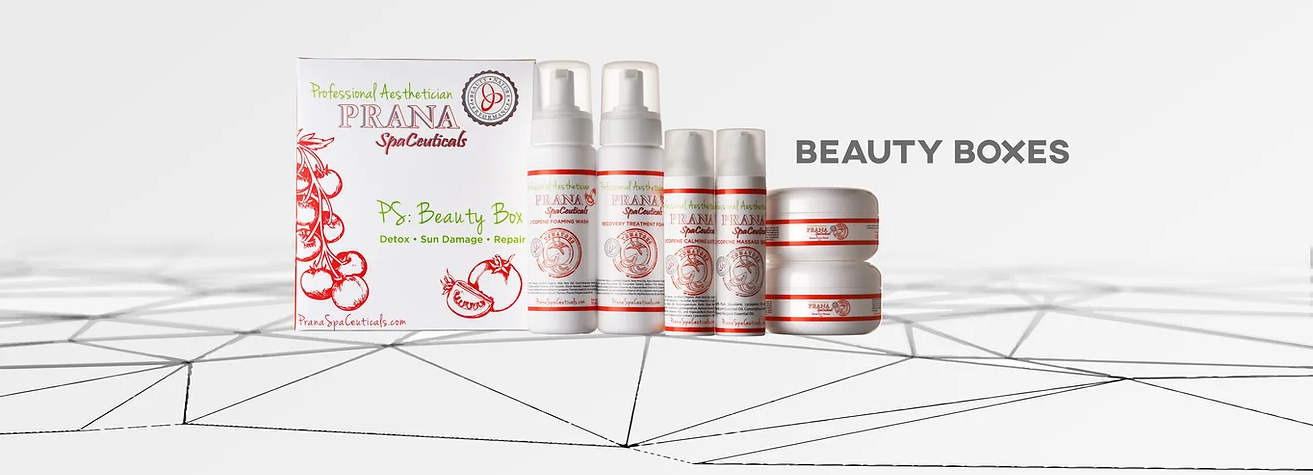 a beauty box with 6 bottles on the right of it